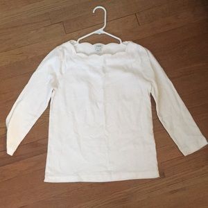 J crew 3/4 sleeve blouse with scalloped boat neck